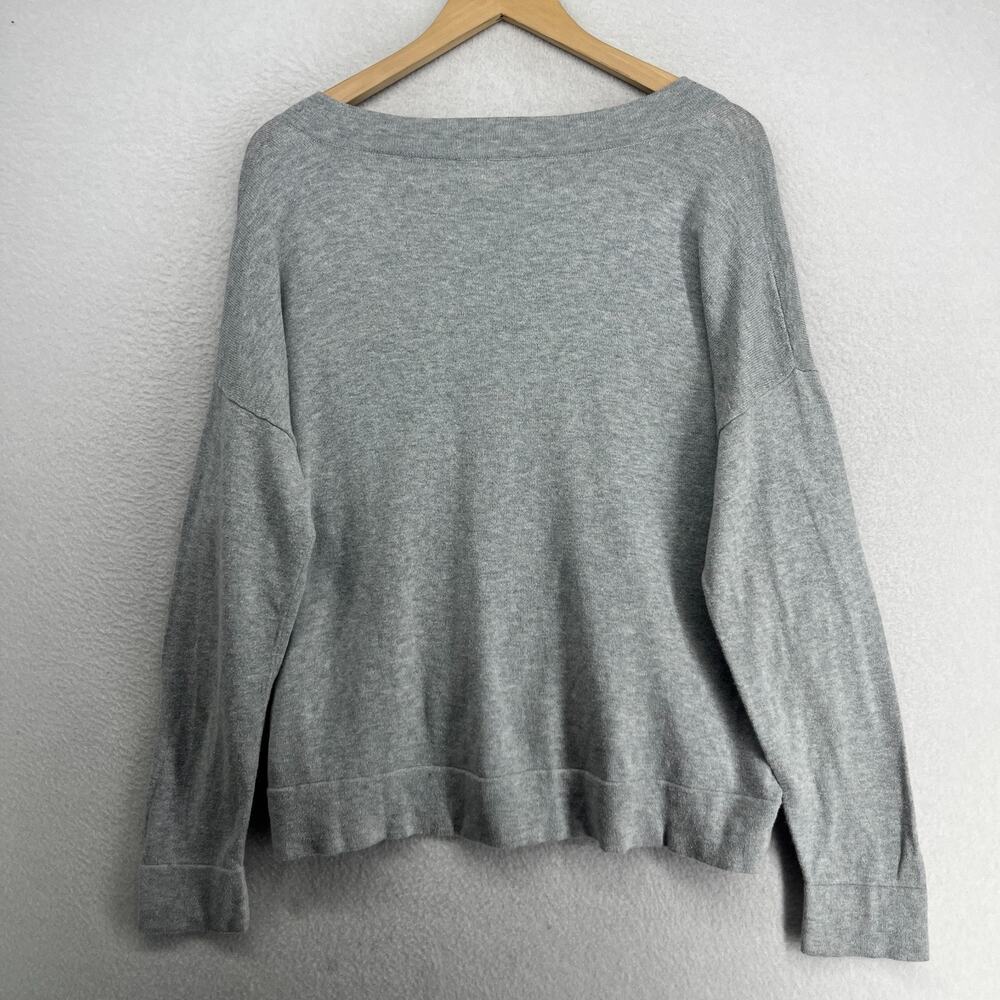 EILEEN FISHER Sweater M Organic Cotton Deep V-Neck Oversized Pullover Gray - Picture 2 of 11
